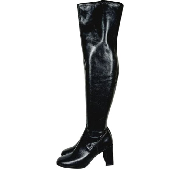 Open Edit Over the Knee Faux Leather Boots Size 7 NEW - Picture 1 of 7